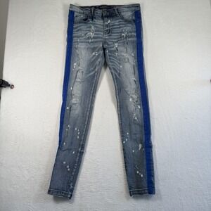 Damati Jeans Mens 33x31 Blue Light Wash Distressed Stripe Skinny Stretch Denim‎